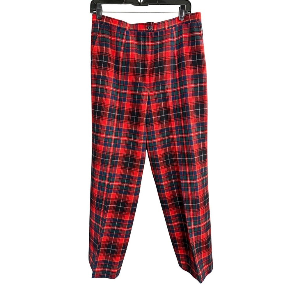 Vintage Red Plaid Trousers Womens Size 14 Tartan Holiday Straight Leg Pants 1091